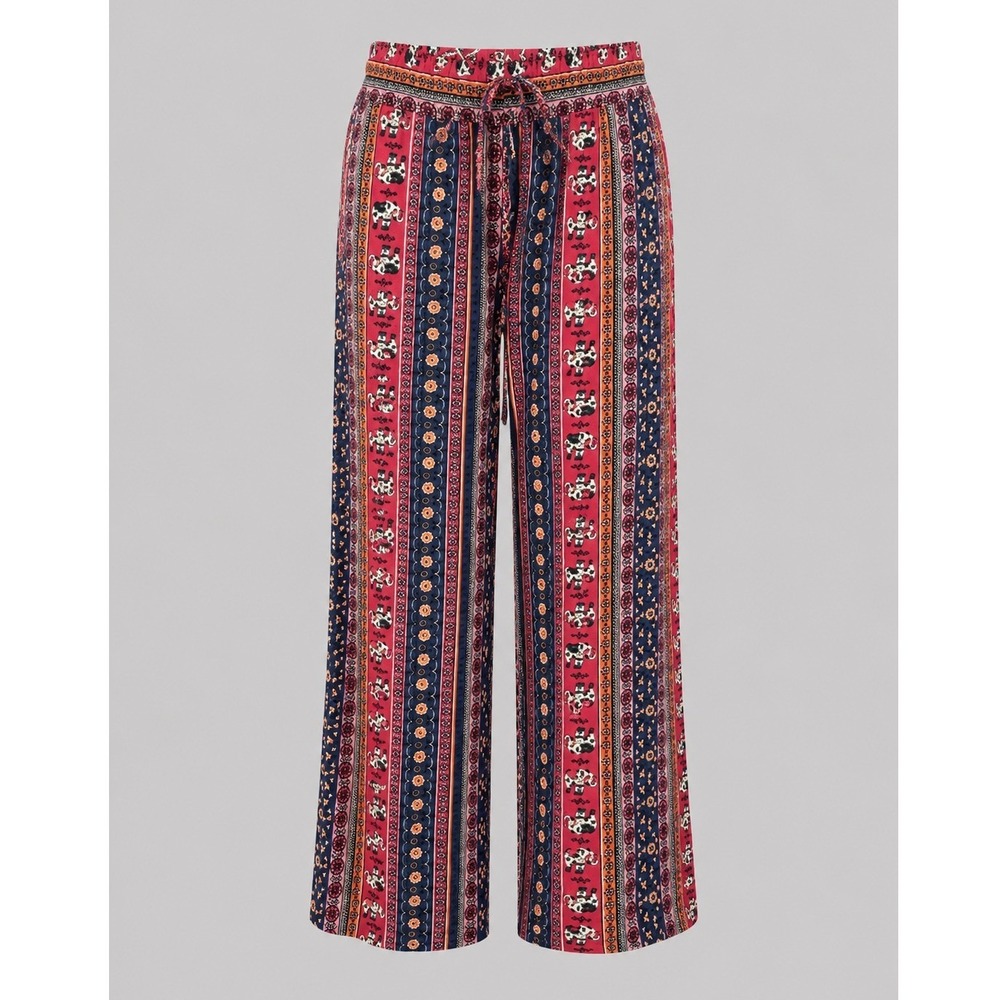 Bebop Womens XS Elephant Floral Print Wide Leg Bohemian Palazzo Pants Navy Red